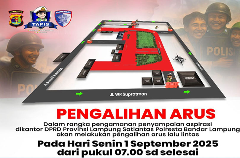 Satlantas Polresta Bandar Lampung Alihkan Arus Lalu Lintas Dan Imbau Warga Tunda Perjalanan, Terkait Adanya Aksi Demo