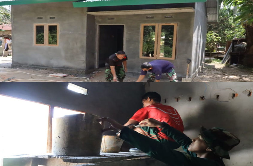 TMMD Ke – 127 Kodim 0301/PBR, Progres RTLH Ibu Sarianis Capai 85 Persen, Pengerjaan Aci Dinding dan Plester Kamar Mandi Terus Dikebut