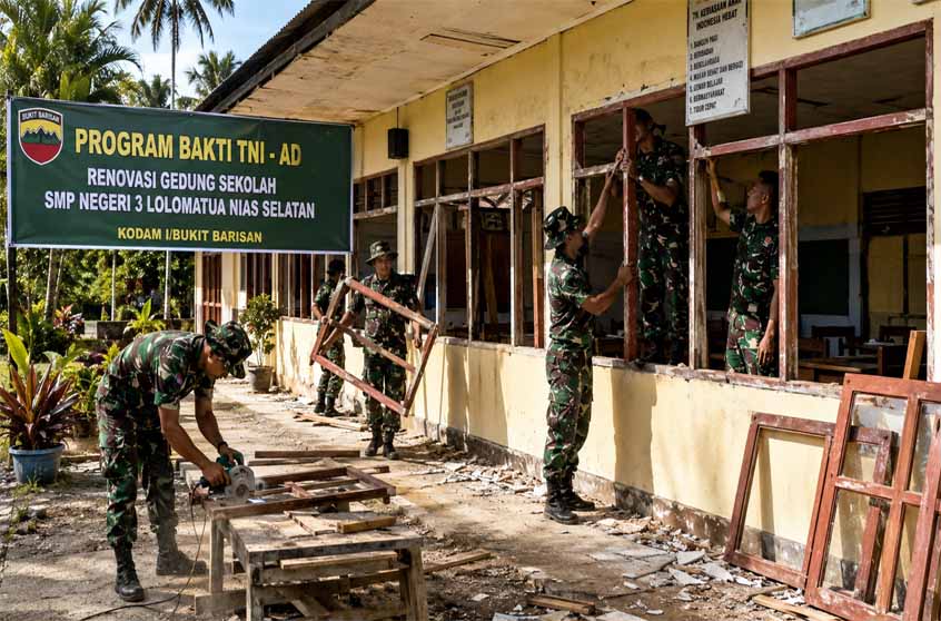 Program Bakti TNI, Rehab Gedung Sekolah SMPN 3 Lolomatua, Dukungan Pendidikan di Nias Selatan