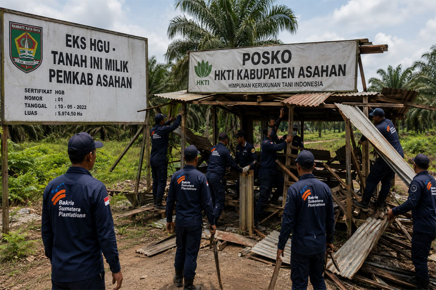 Anarkis, Ratusan Satpam PT BSP Hancurkan Posko HKTI Asahan di Atas Lahan Eks HGU Milik Pemkab