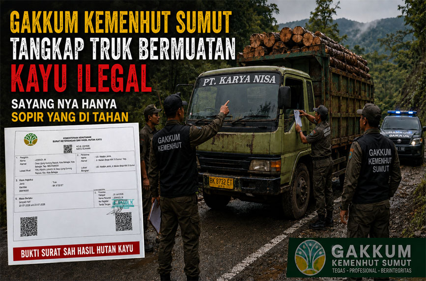 Diduga Membawa Kayu Ilegal, Tim Gakkum Sumut Hanya Tahan Sopir Truk, Sang Pemilik Kayu Bebas