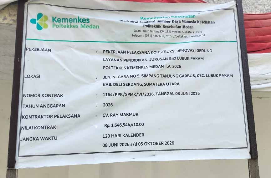 Diduga Konsultan Pengawas Merangkap Pelaksana Proyek Renovasi Poltekkes Kemenkes Medan