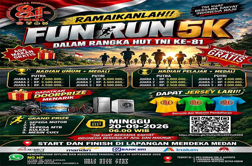 Kodam I/BB Ajak Masyarakat Semarakkan HUT ke-81 TNI Lewat Fun Run 5K