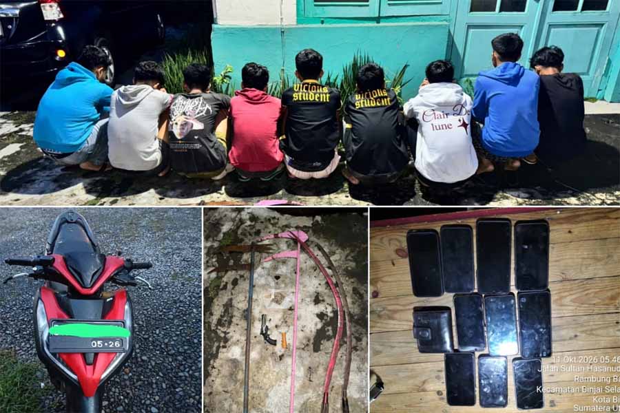 Tim Libas Polres Binjai Gagalkan Rencana Tawuran, 9 Remaja Diamankan Bersama Senjata Tajam